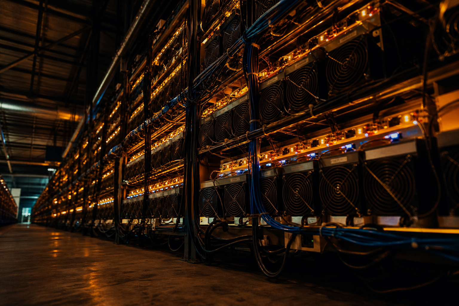ASIC cryptocurrency mining rigs in a data center